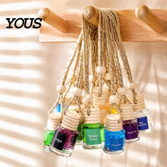 Compact Car Air Diffuser Hanging Aromatherapy, Glass Bottle with Volatile Wooden Stopper Diffuser, Portable Perfume Essential Oil Freshener