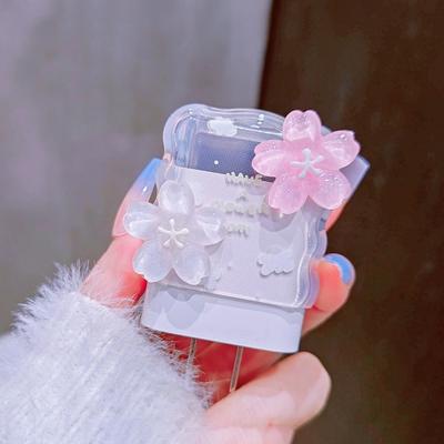 Flower Transparent Usb 20W Phone Charger Protective Case With Cable Winder Cover For Iphone Power Adapter Protector