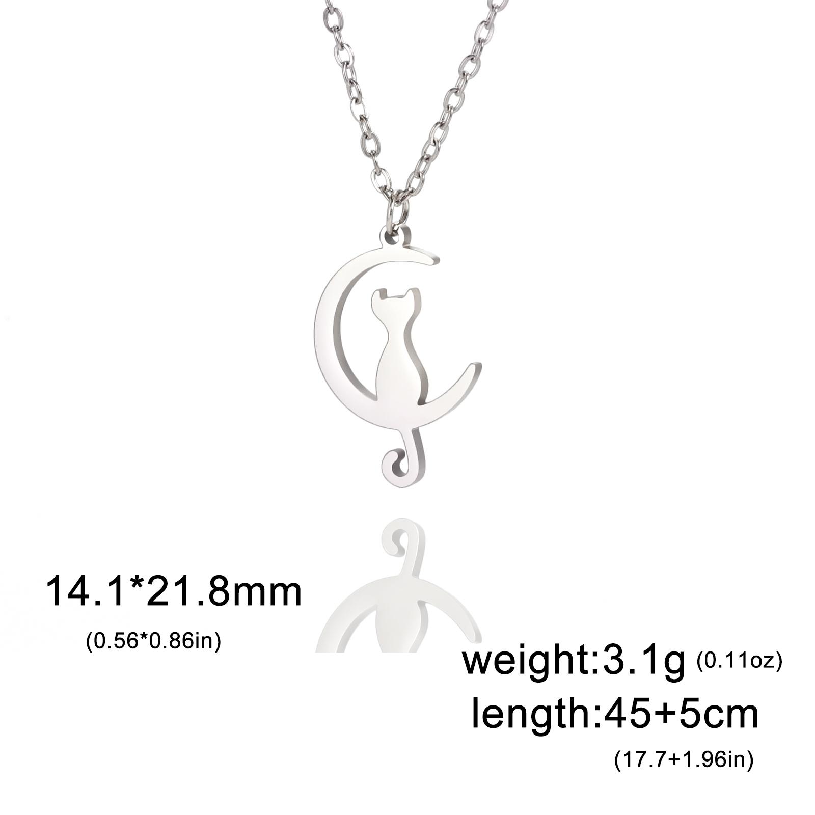 

Cazador Stainless Steel Cute Animal Crescent Moon Cat Pendant Necklace Women Girl Kitten Neck Chain Choker Jewelry Birthday Gift 45-50cm