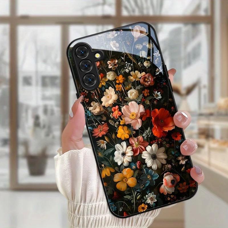 Luxury Retro Floral Phone Case for Xiaomi Redmi Note 8 8T 9 9S 10 11 12 12S 13 13C 14 15 15C Pro Plus 5G Glass Frame Back Cover