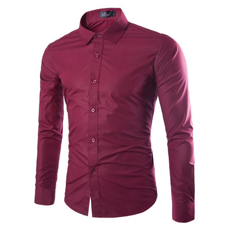 New Men's Fashion Shirt Slim Shirt Hundreds of Solid-coloured Business Casual Long-sleeved Shirt Male