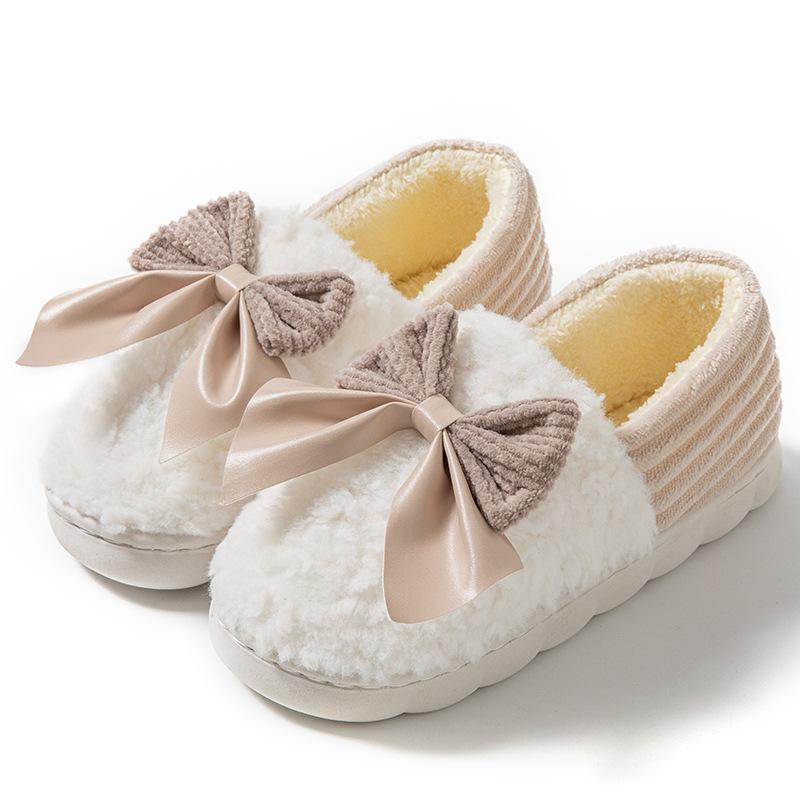 Cotton Slippers Winter Bag Heel Indoor Home Home Bow People Warm and Plush Household Fluffy Slippers Shoes