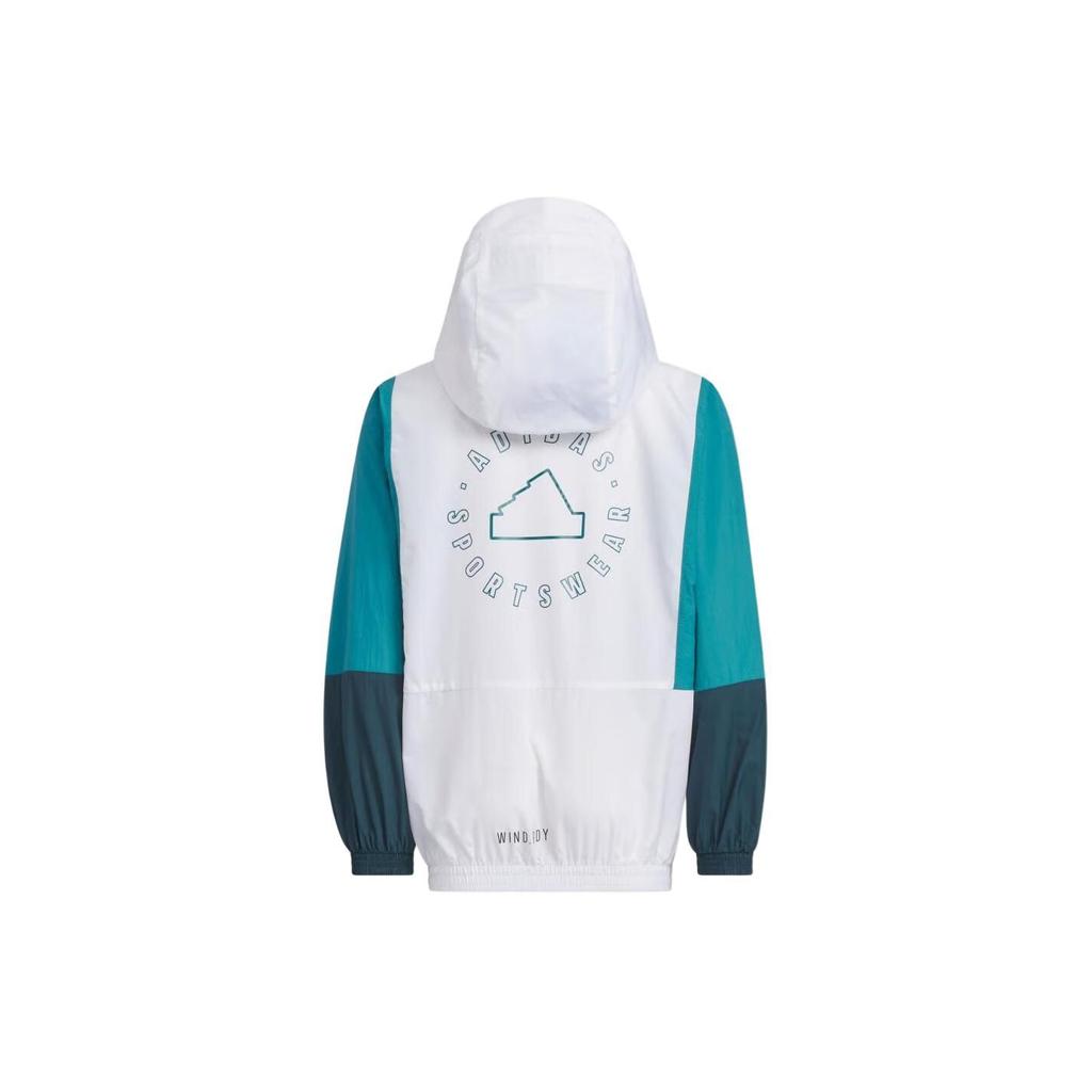 Adidas Color Block Hooded Casual Zip-Up Jacket Long Sleeve Kids Jackets White Blue IT4041