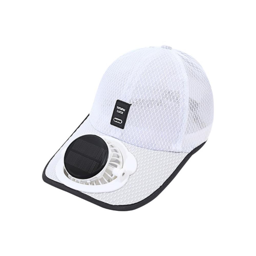 

Full Mesh Sunhat with Solar Fan Breathable Baseball Cap Fashion Sun Visor Hat Outdoor білий