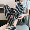 Black and White Striped Wide-leg Pants for Women In Spring and Autumn New High-waist Drooping Narrow Version Straight-leg Casual Pants for Women