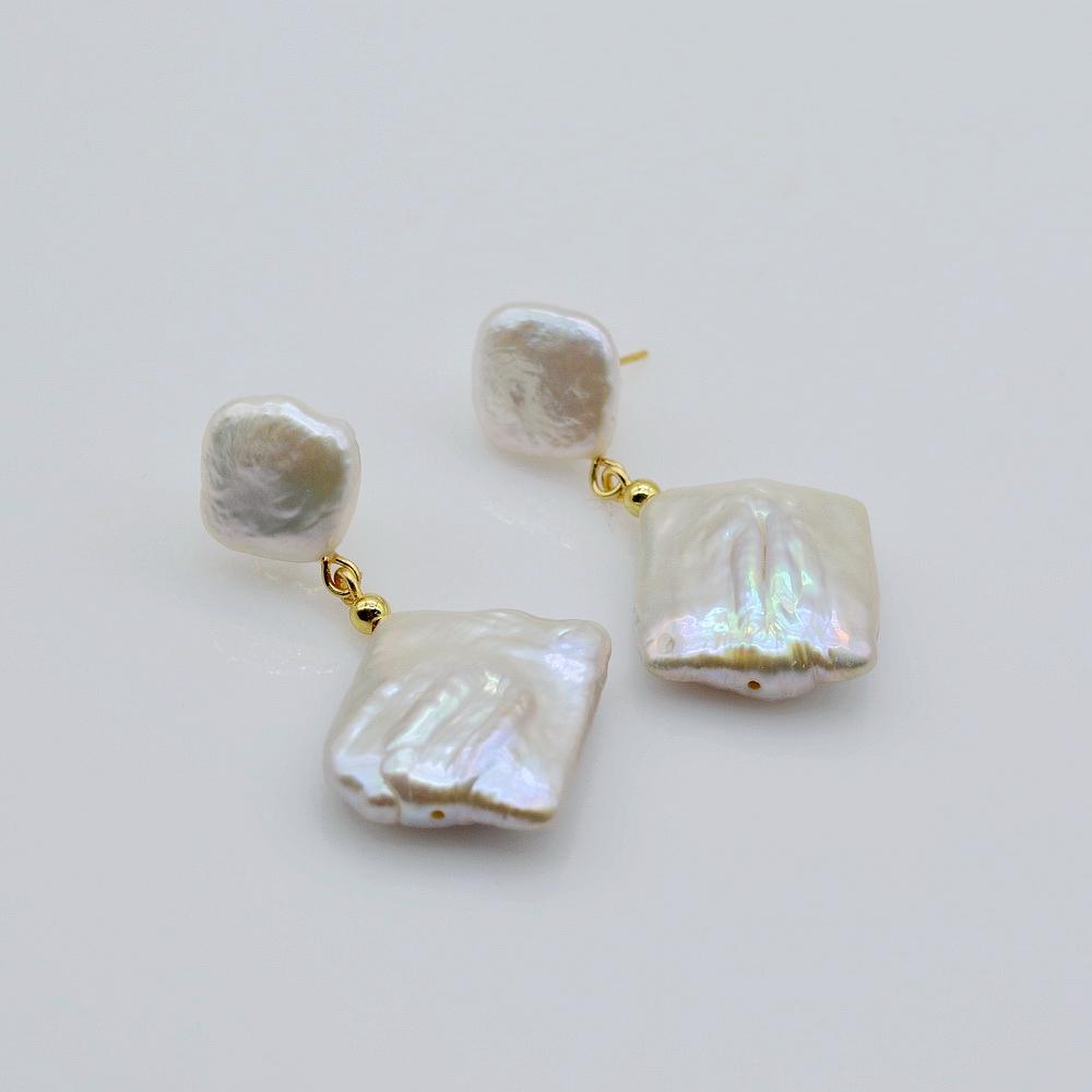 Natural Freshwater Pearl White Square Baroque Pendant 925 Silver Women 'S Earrings Fashion Jewelry Gift Recommended