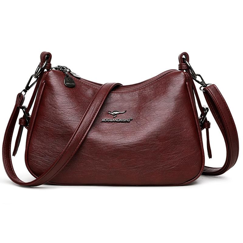 2025 New Middle-aged Mother Bag Large-capacity Messenger Bag Fashionable and Simple Shoulder Handbag Soft Leather Small Square Bag