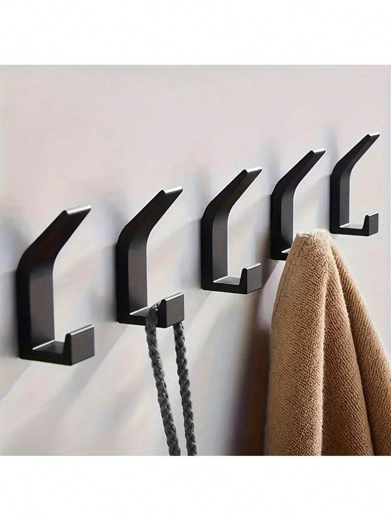 5pcs Self-Adhesive Hooks, No Drilling Required, Plastic Towel Hooks For Bathroom