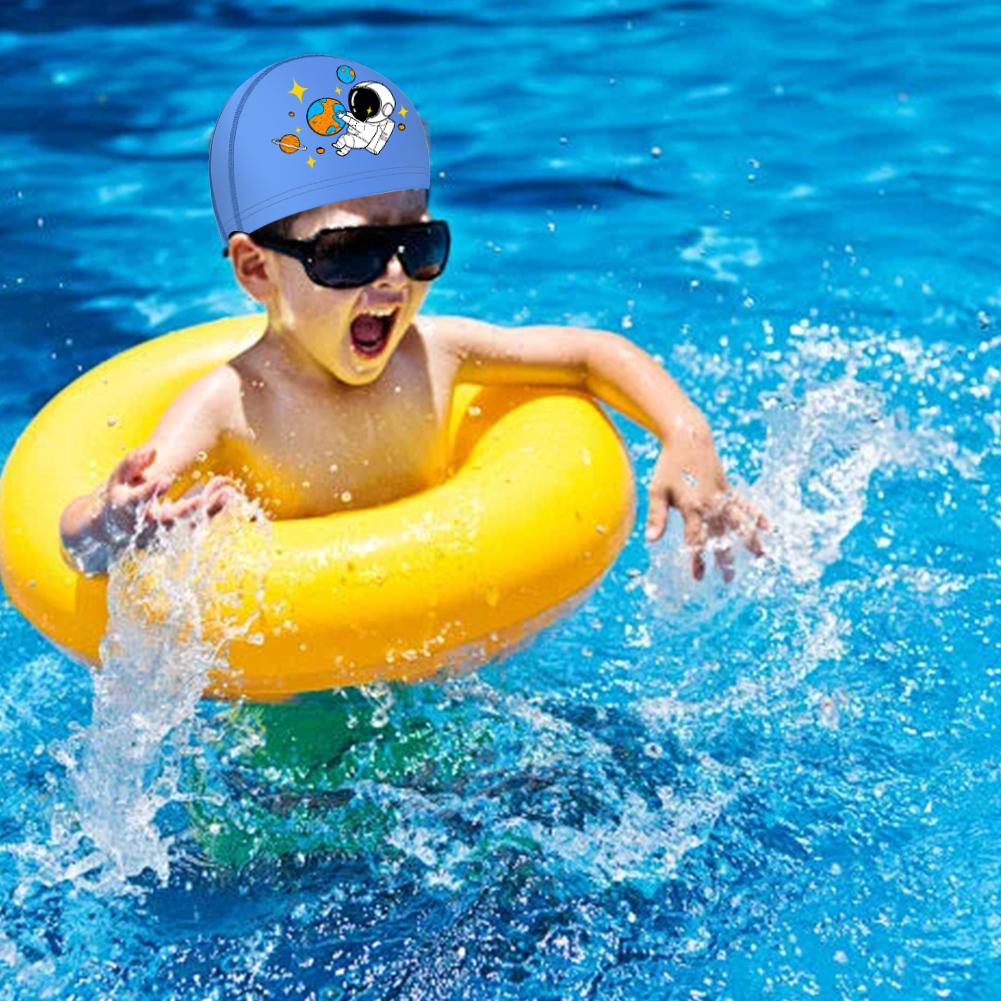 Kinder Badekappe Niedlich Wasserdicht Hochelastisch Ohrenschutz Badehut für Jungen Mädchen Cartoon Kind Schwimmzubehör