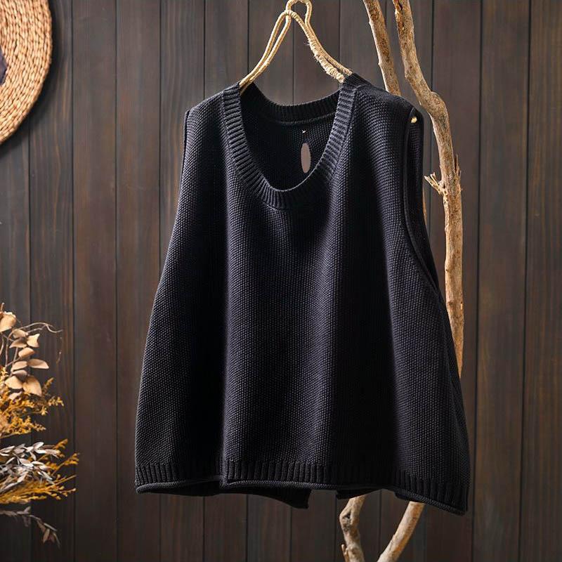 Vestă Tricotată Femei Largă Mărime Mare Casual Versatilă Fără Mâneci cu Nasturi la Spate