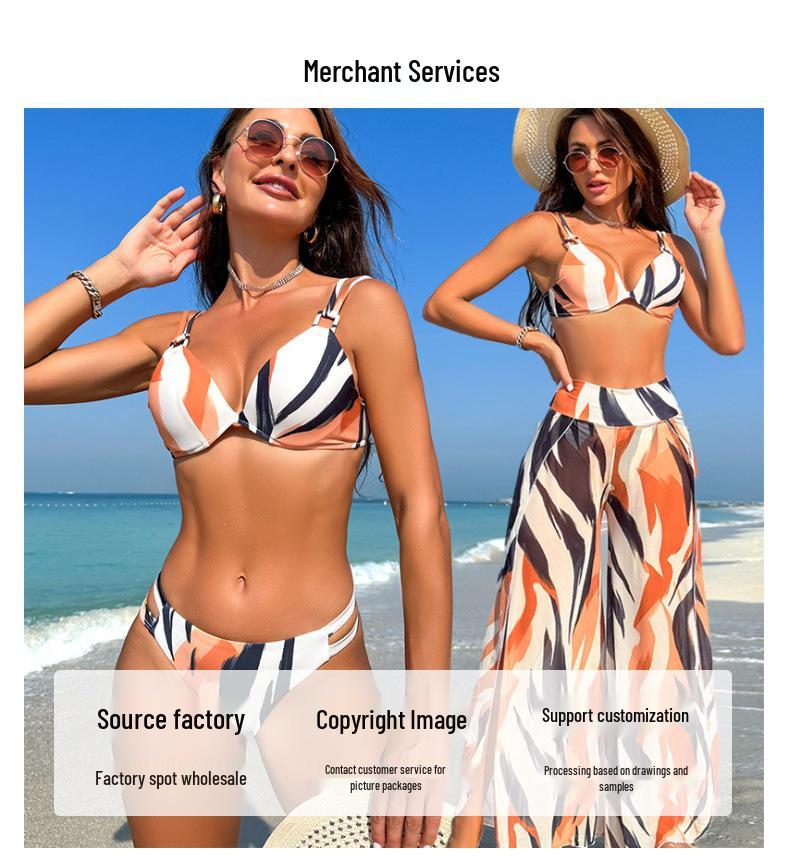 2024 European & American Style Women's Nylon Three-Piece Swimsuit Bikini Set