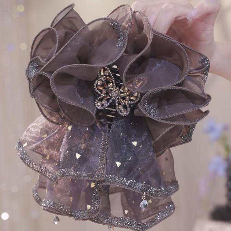 Large Bow Mesh Hairpin Temperament Elegant Women Hair Claw Princess Headdress Fashion Light Luxury Grab Clip Hair Accessories