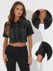 Allegra K Short Sleeve Denim Crop Size XL Women's Jacket, Casual, Black,