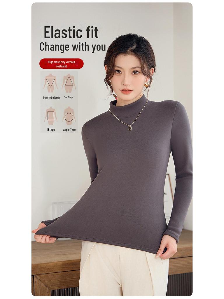 Unisex Slim Fit Knitted Half Turtleneck Shirt - Thick Velvet Lined for Autumn/Winter Warmth, Long Sleeve