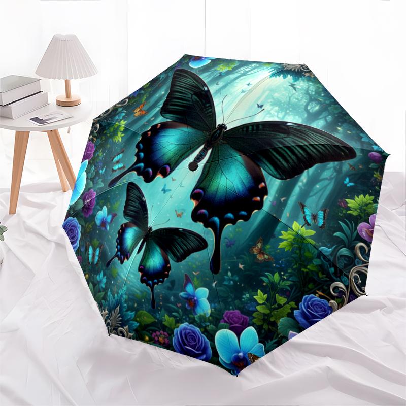 1 PC Automatic Folding Umbrella - 3D Butterfly Pattern, Portable & Foldable Design with 8 Ribs, Christmas Birthday Gifts