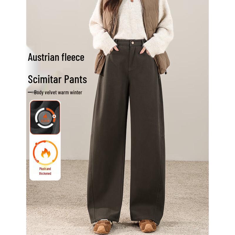 

TERRE BLEUE Women s Winter Fleece-Lined High-Waist Straight Wide-Leg Pants L