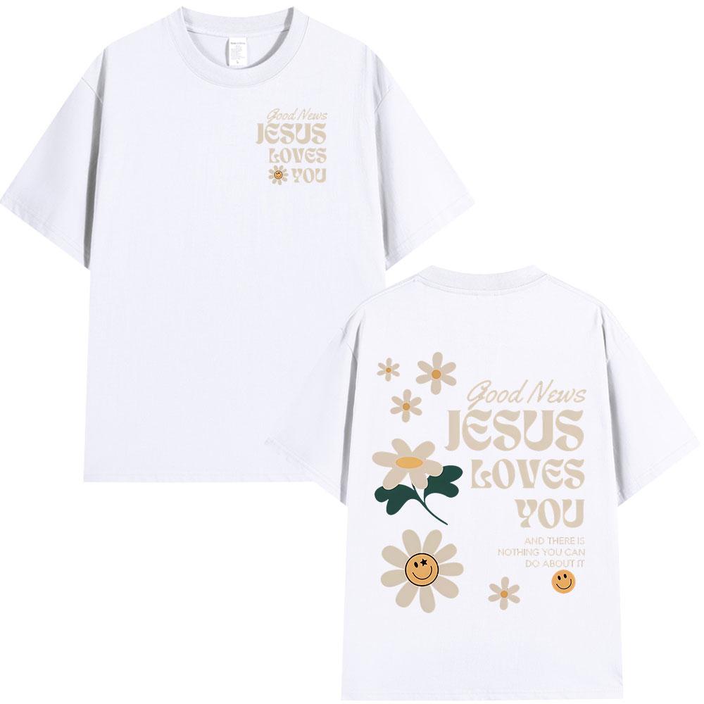 

Good News Jesus Loves You Christian Bible Verse T-shirts Men s Women Clothing Fashion Harajuku Short Sleeves T Shirts S