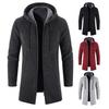 Men Knitting Coat Hooded Drawstring Long Sleeve Solid Color Jacket Zipper Placket Mid-length Warm Winter Jacket