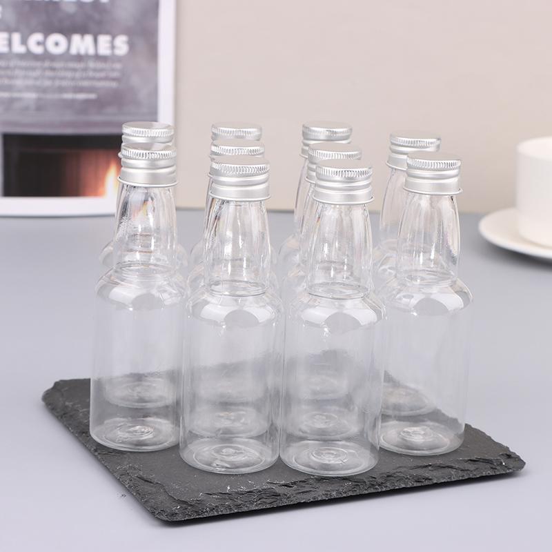 10 Stück 50 ml Mini-klare Haustier-nachfüllbare kleine Weinflaschen für Party, Hochzeit, Schnapsflaschen mit auslaufsicherem Schraubdeckel