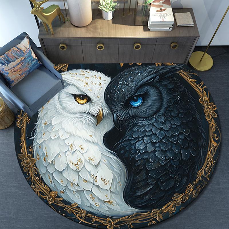 Yin Yang Owl Round Area Rug,Carpet Rug for Living Room Bedroom Sofa Playroom Decor,Non-slip Floor Mat