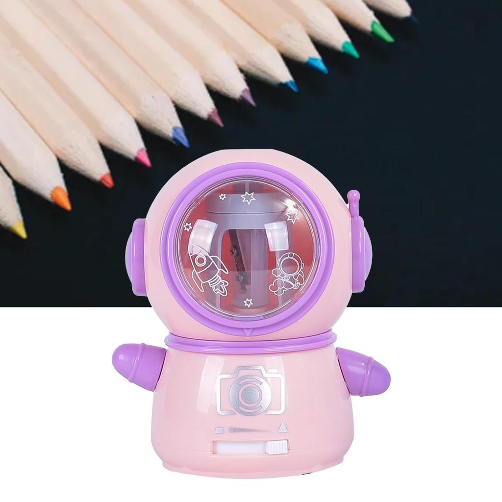 Spaceman Pencil Sharpeners Cartoon Cute Safe Flexible Electric Pencil Sharpener for Classroom Home Pink