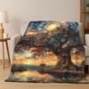 Tree of Life Nordic Mythology Yggdrasil Nature Cartoon Flannel Blanket Soft Throw Blanket for Bedroom Living Room Bed Travel Kid