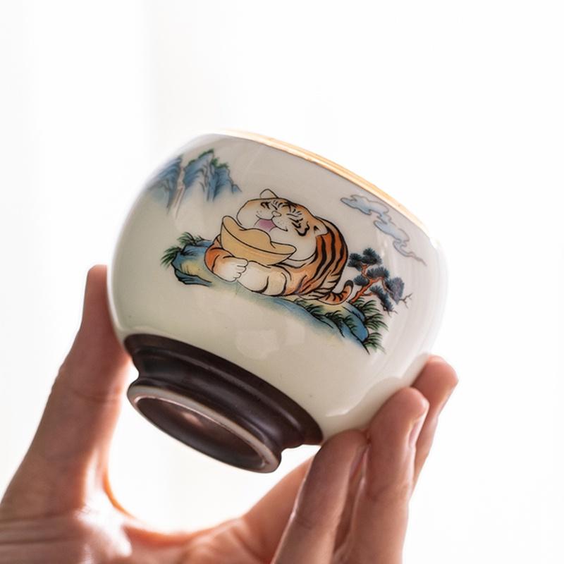 130ml Ceramic Tea Cup Tiger Pattern White Porcelain Kung Fu Tea Set