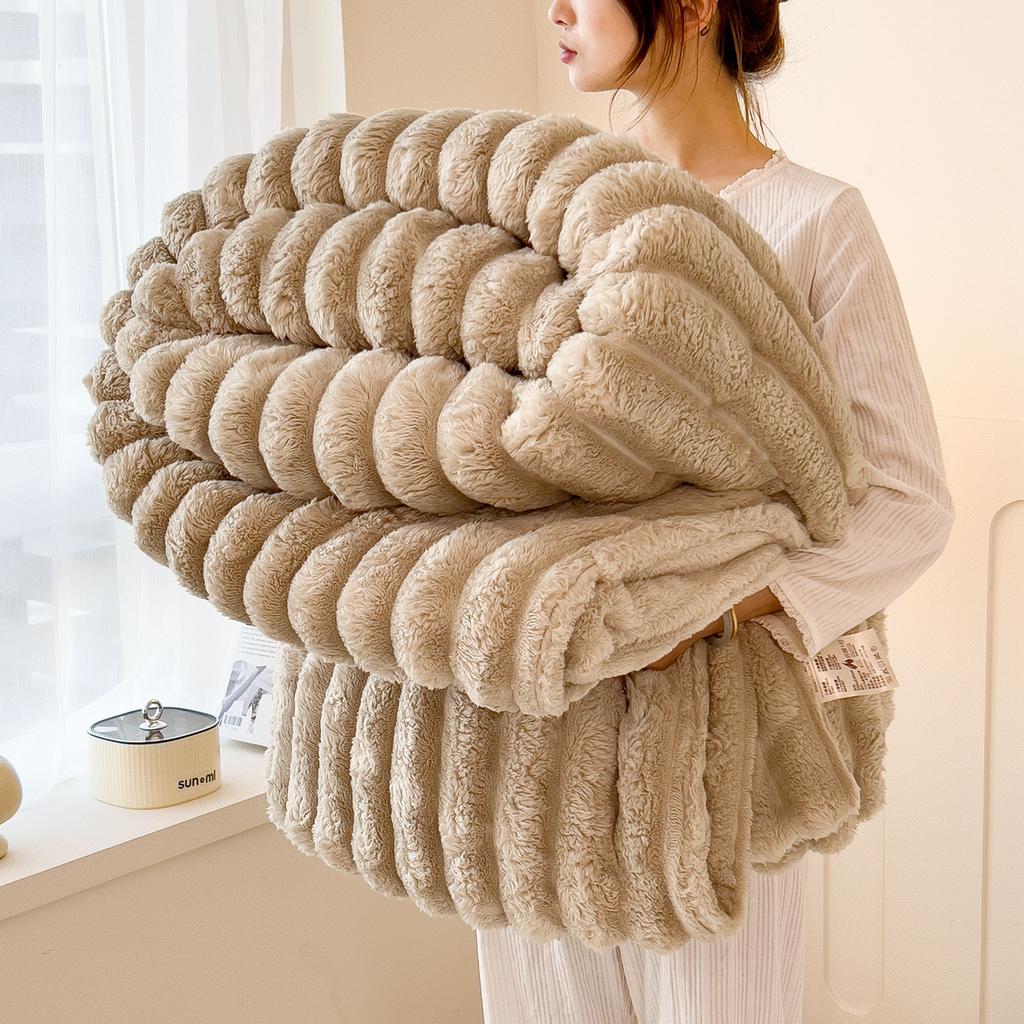 Solid Color Imitate Rabbit Plush Blanket Winter Thick Soft Warm Multifunctional Blanket High Weight Flannel Office Sofa Nap Blanket