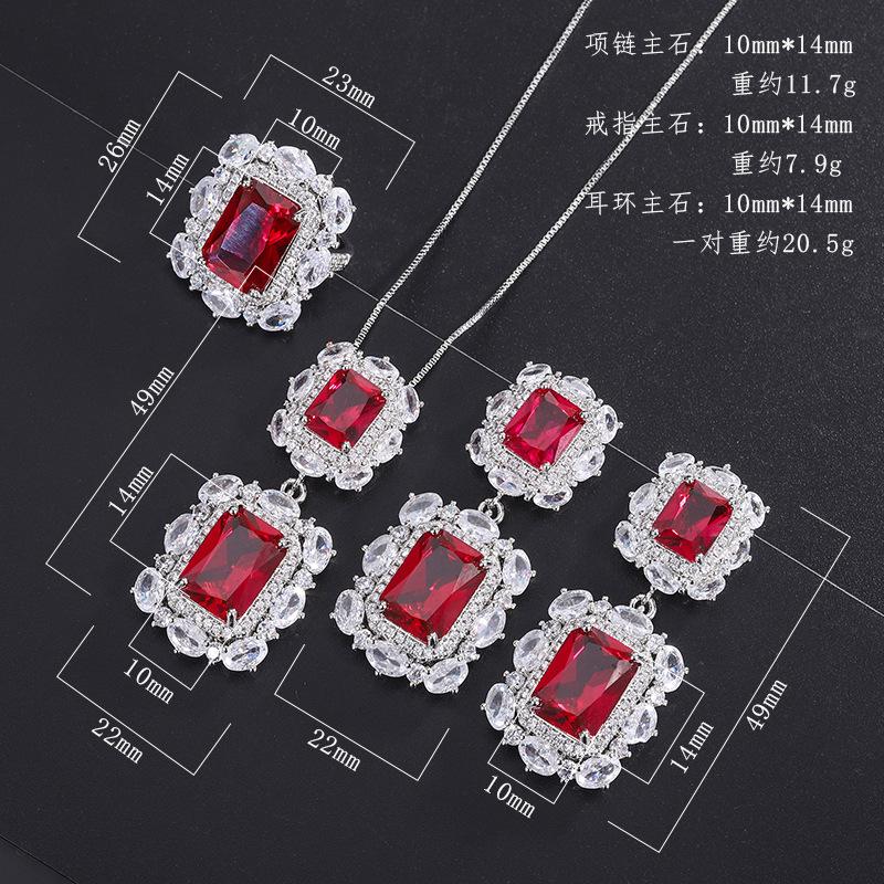 S925 Silver Needle Fashion Simulation Jewelry Accessories Set Imitation Dove Blood Red Corundum Pendant Necklace Women