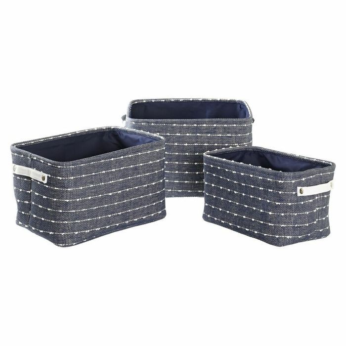 Panier de rangement - DKD HOME DECOR - Set de 3 - Polyester - 38x28x25 cm - Bleu marine/Blanc