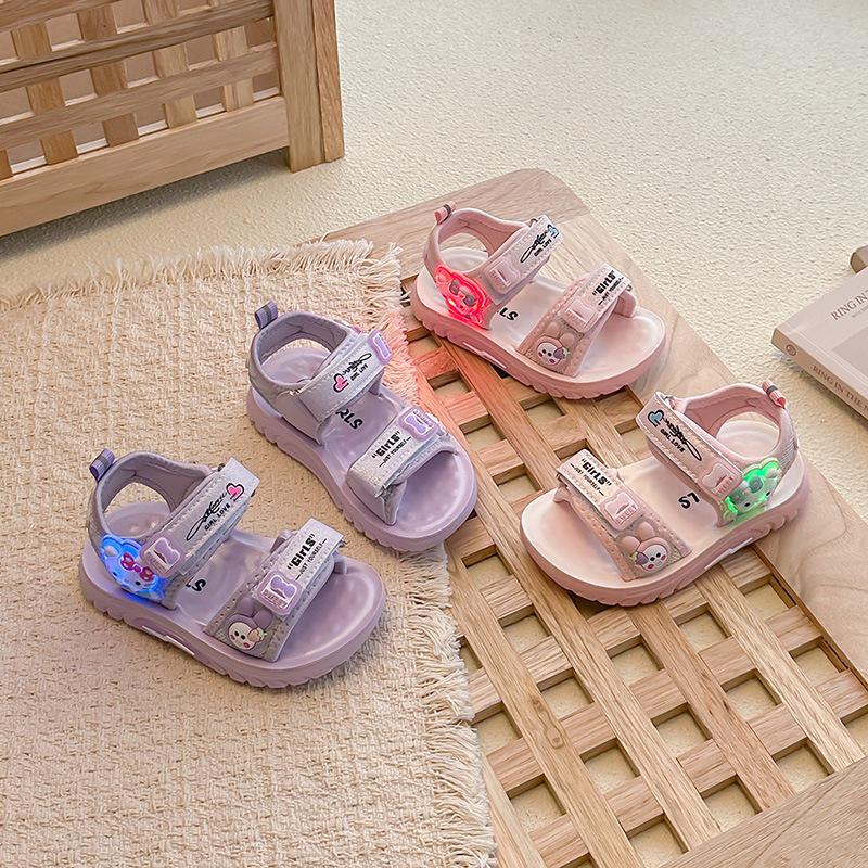 Girls' Light-Up Cartoon Velcro Sandals - Open-Toe, Soft Sole, Adjustable for Summer 2026