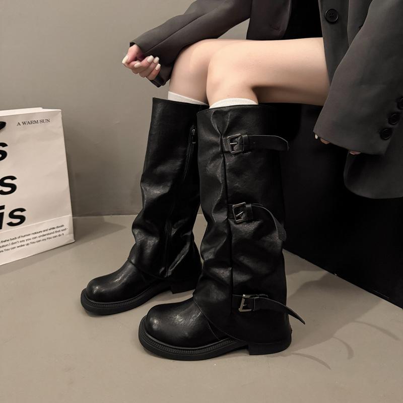 Niche retro kozačky na silném podpatku střední výšky westernové kovbojské kozačky kozačky na sloupku rytířské kozačky raný podzim martinky francouzské dámské kozačky