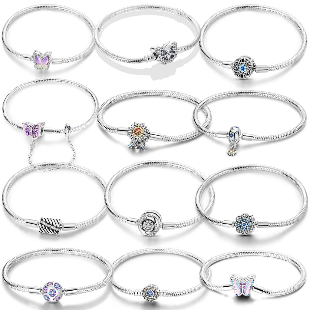 1/17-20CM Butterfly Bracelets LOVE Heart 925 Silver Bracelet DIY Charms Beads Women Jewelry Gift
