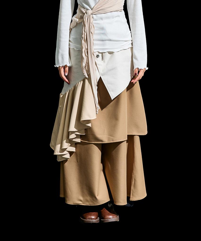 Lekyulli Ruffle Detail Skirt Pants Beige