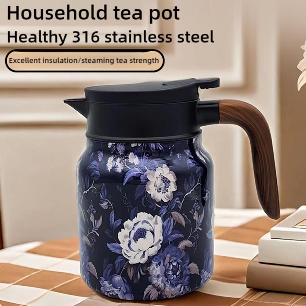 Floral Pattern Teapot Floral Steel Tea Kettle 1000ml Drip-Proof Tea Pot Kitchen Tea Kettle Tea Infuser Kettle Family