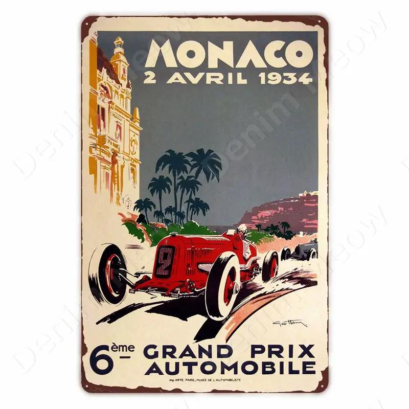 Monaco Grand Prix Vintage Metal Sign, Car Racing Tin Plaque, Motorcycle Retro Poster For Bar, Man Cave, Home, Autos Wall Decor