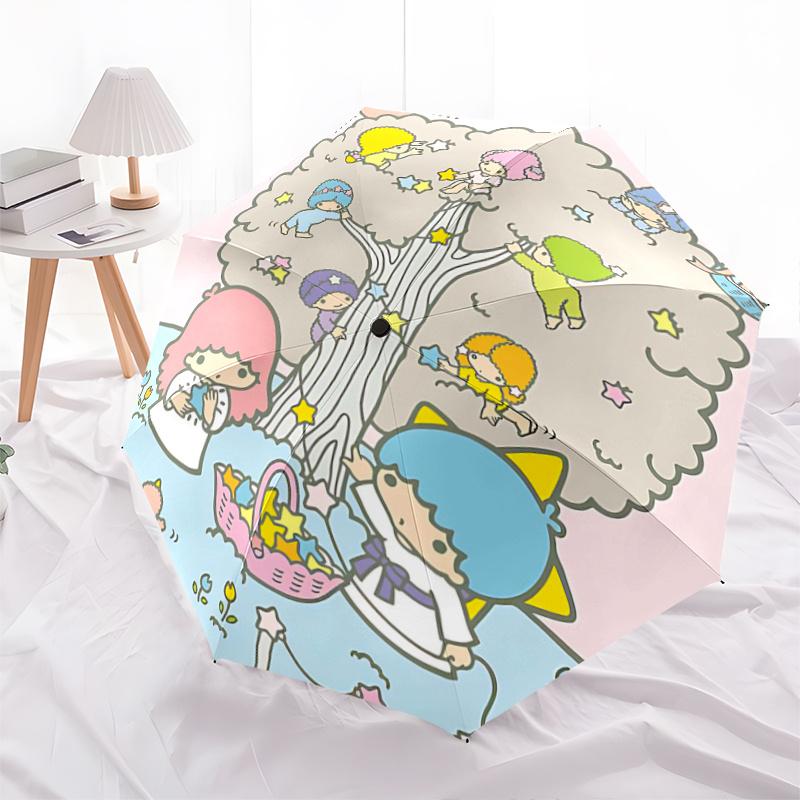 1pc Little Twin Stars 40th Anniversary Automatic Opening/Closing Umbrella - Portable Three-Fold Design with 8-Bone Iron Frame, Outdoor, Gift for Fans,