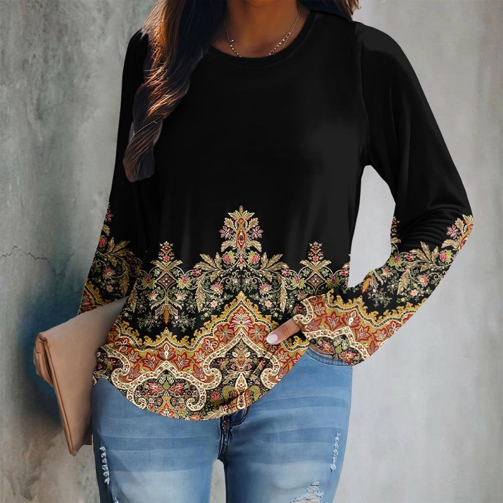 European and American Fashion Women's Casual Round Neck T-shirt Top