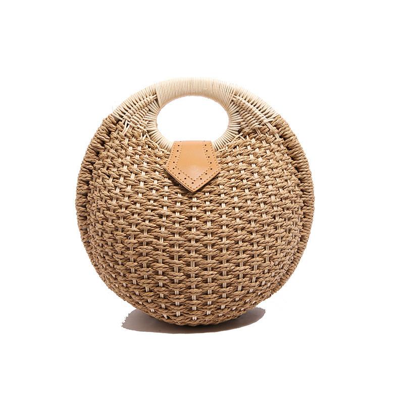Woven Straw Shell Handbag With Magnetic Closure For Casual Day Use