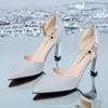2025 autumn new Korean version one-word buckle strap high heels pointed hollow sequins single shoes stiletto women's shoes