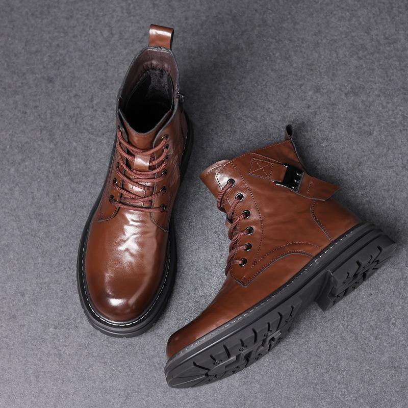 Leather Men's Martin Boots High Top Tooling Boots High Leather Boots Fleece Men's Boots Thermal Casual Boots Men's Boots