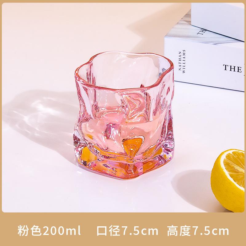 Pink Butterfly Irregular High Beauty Transparent Crystal Glass Cup Cold Drink Cup Twist Cup Household Juice Whiskey Glass
