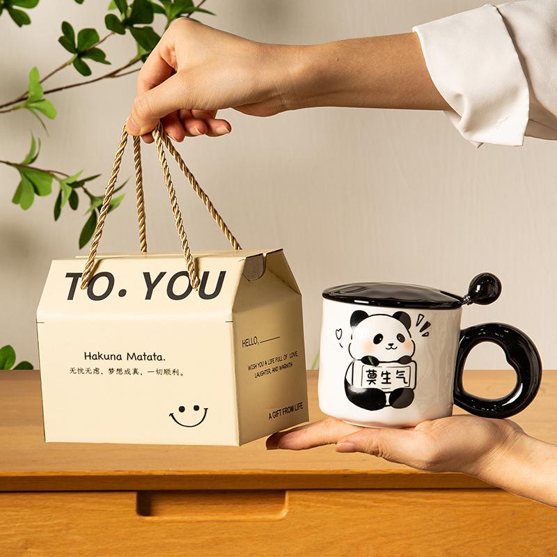 Souvenir Mädchen niedlicher Keramikbecher mit Deckel Panda Wasserbecher kreativ praktisch Kaffeetasse Männer kleines Geschenk