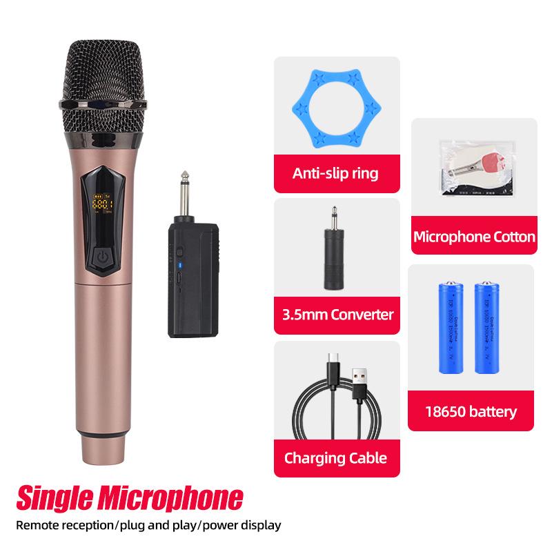 Rechargeable Wireless Microphone with Battery Display for Home KTV and Stage Live Streaming, Model One-to-Two Handheld.
