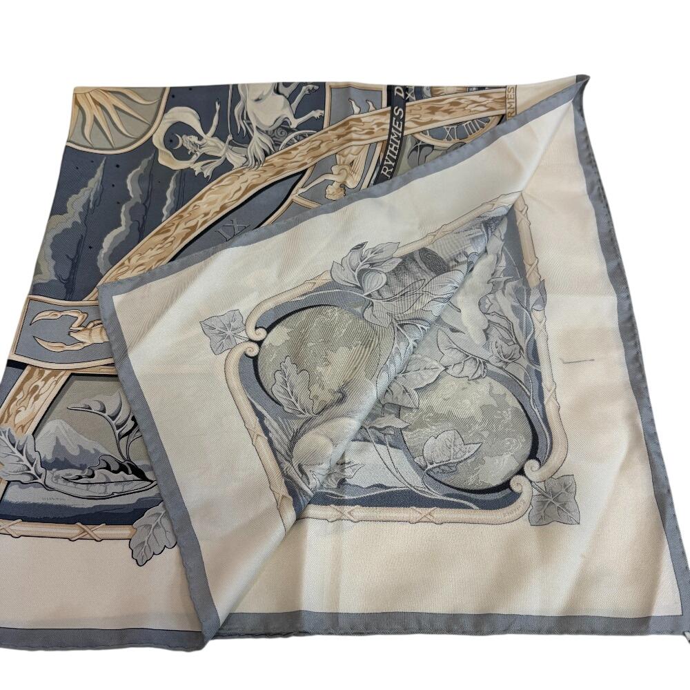 HERMES World rhythm silk Calle 90 scarf blue silk Used