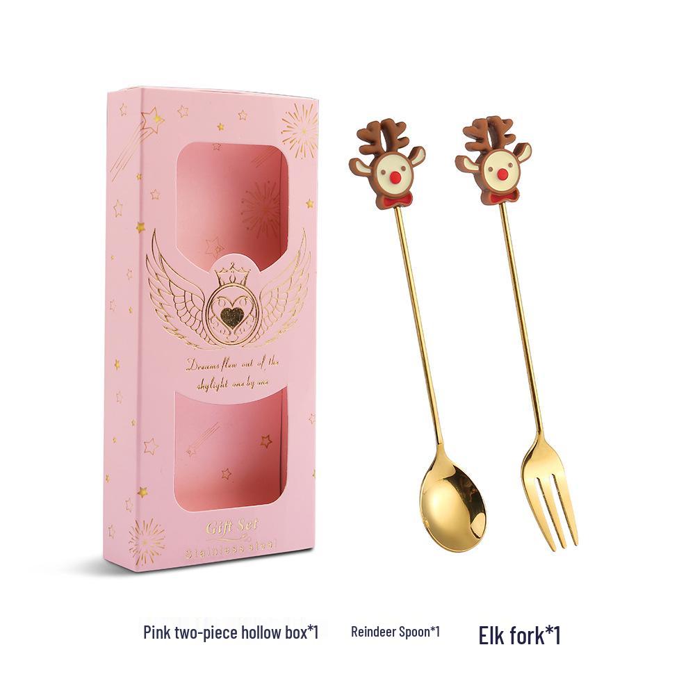 J Cross-border 430 Stainless Steel Christmas Dessert Spoon & Fork Set – Includes Ice Cream & Cake Utensils with Festive Elements