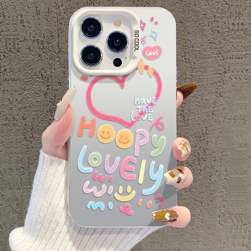 Heart Smiley Face Phone Case for Apple 16 Pro Max, 15 Plus, 14, and 13 - Trendy European & American Design