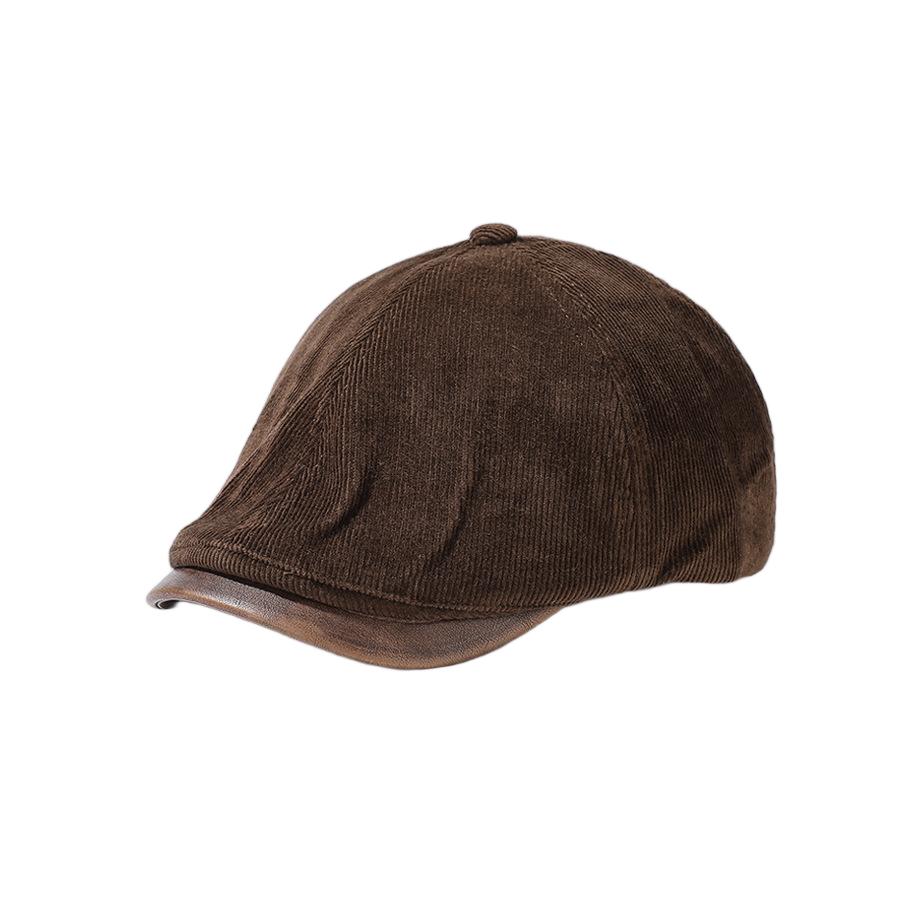 Autumn and Winter Retro Corduroy Newsboy Cap  British Style Newsboy Cap, Japanese Street Style Artistic Duckbill Hat for Men коричневый