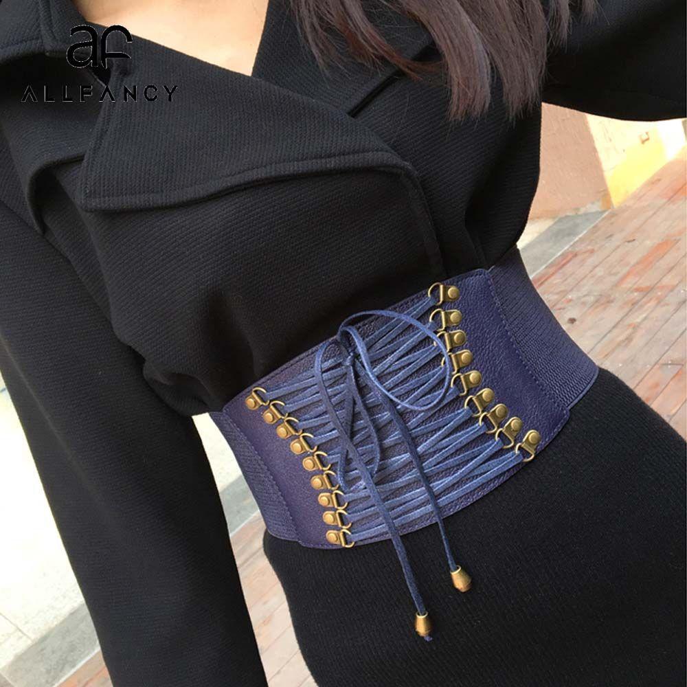 

Leather High Waist Dress Korean Style Corset Female Waistband Bandage Wide Waist Belt Cummerbunds