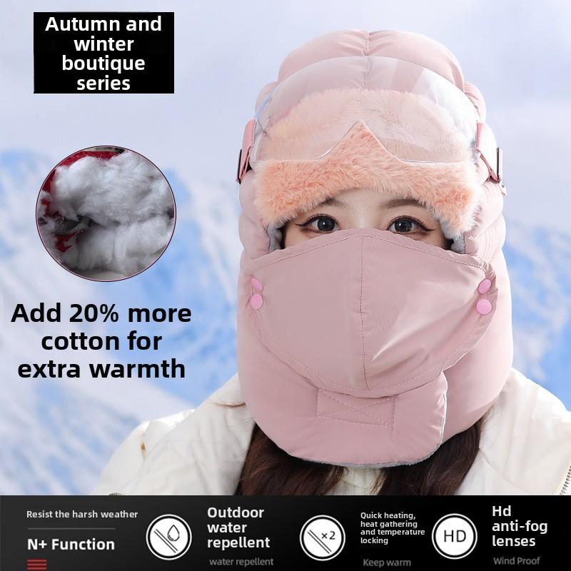 Windproof and Cold-proof, Lightning Front Hats for Men and Women, Thickened Warm, Ear Protection and Eye Protection, Motorcycle Riding Hats